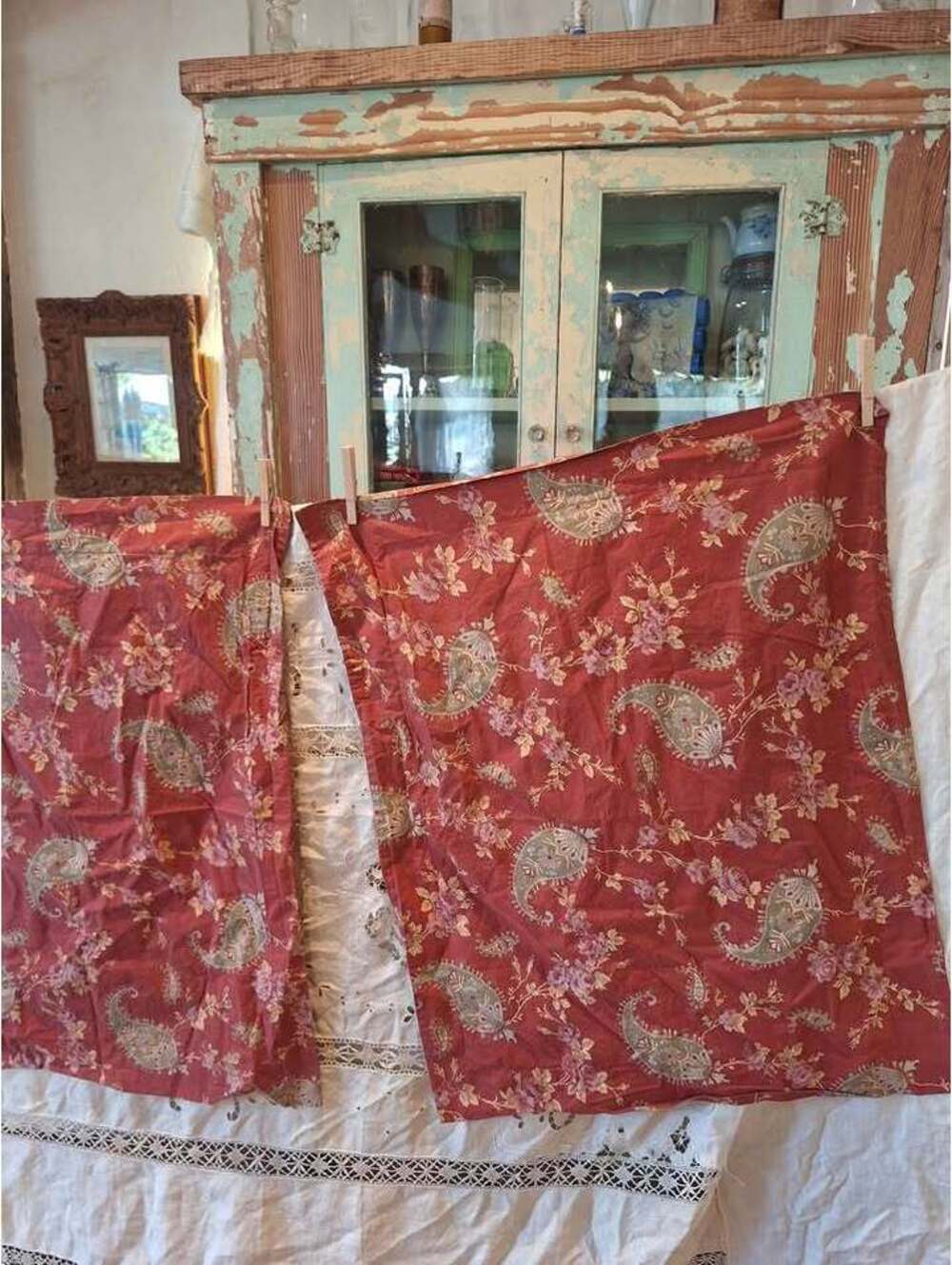 Pottery Barn pillow shams, cotton, paisley and roses, Standard decorative. Two!